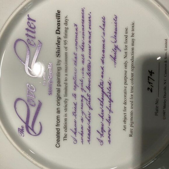 Shirley Deaville The Love Letter Decorative Collector Plate - Picture 2 of 2